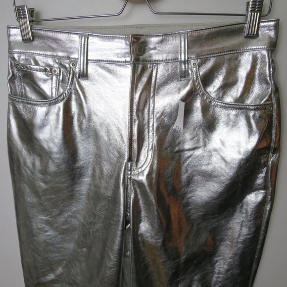 Gap Cheeky Straight High Rise Silver Vegan Leather Pants Size 28 - Picture 6 of 14